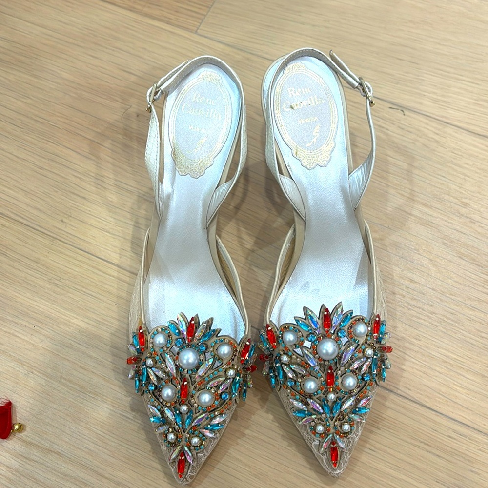Rene Caovilla pearl and crystal heels